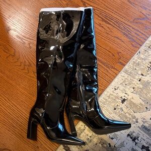 NEWBlack Patent Leather Knee-High Boots Size 9 1/2